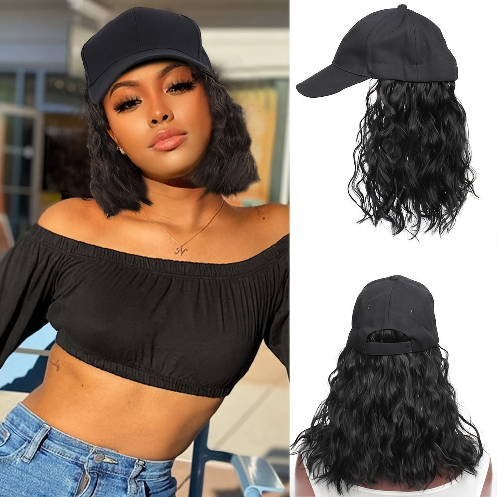 12 Inch Short Wave Baseball Cap Wig With Curly Hair Extension Synthetic Wave Wig Hat For Women Adjustable Baseball Hat Wig